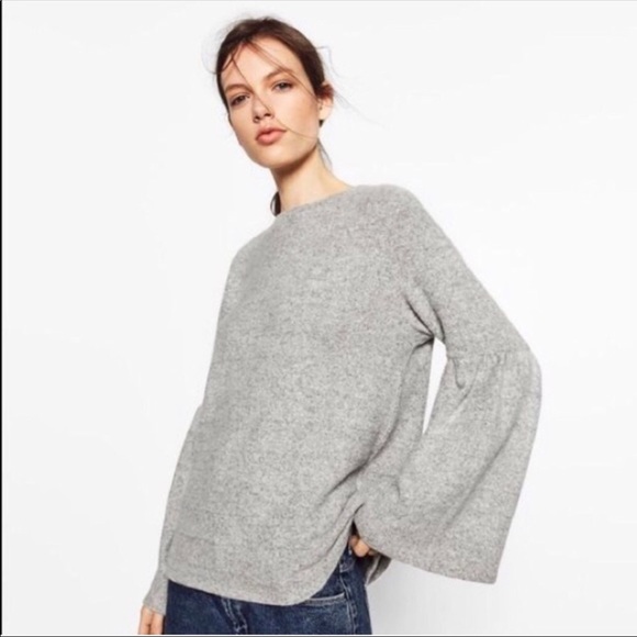 Zara Soft Touch Bell Sleeve Sweater Gray Size Small - Picture 8 of 8